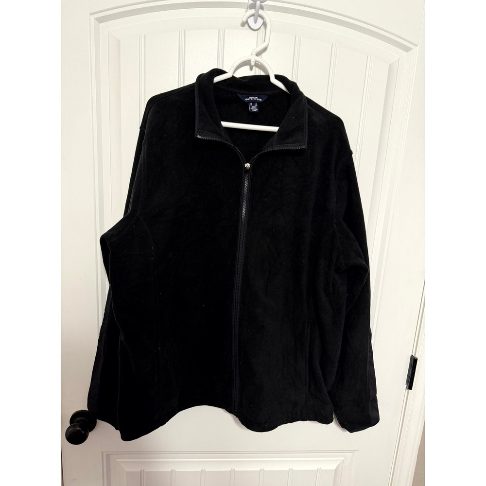 Lands End Jacket Mens XL Fleece Full Zip Mock Neck Reinforced Forearm Black EUC